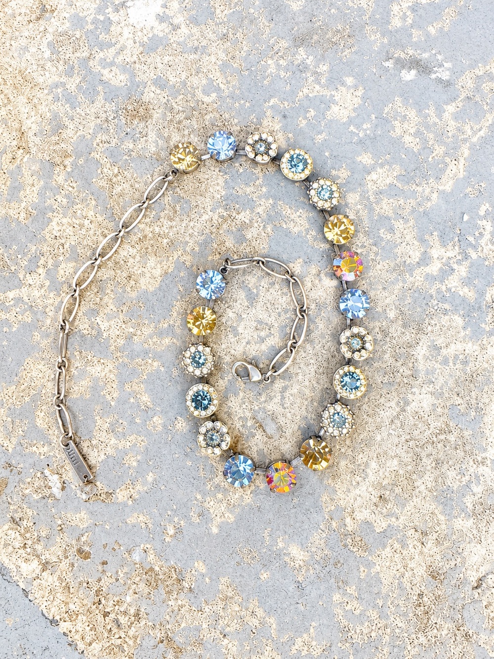 Mariana Swarvoski Crystal Blue Champagne Aurora Borealis Floral Necklace - Picture 9 of 11